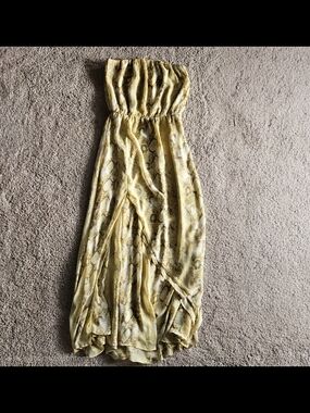 Yellow Strapless Maxi Dress with Snake Print